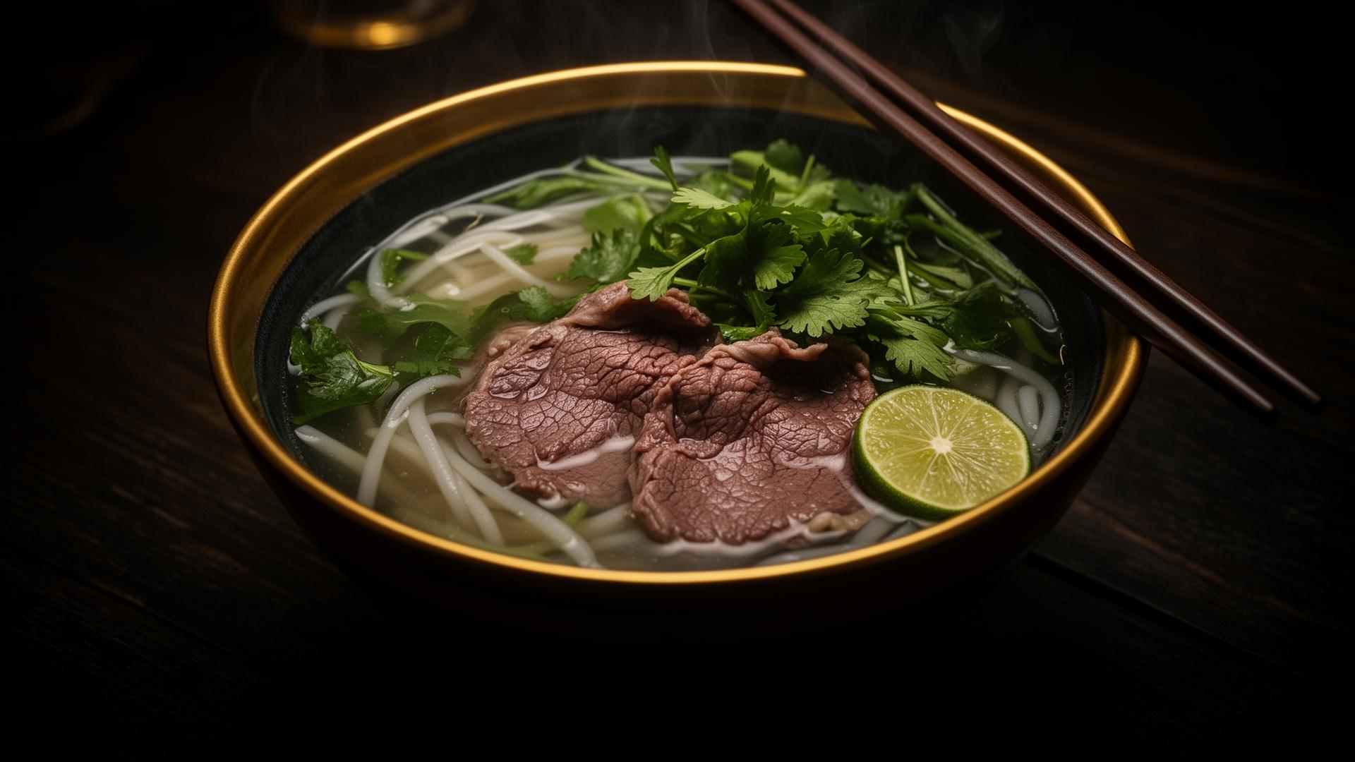 Bowl of Vietnamese beef pho at PhoWok Oak Hill Austin TX